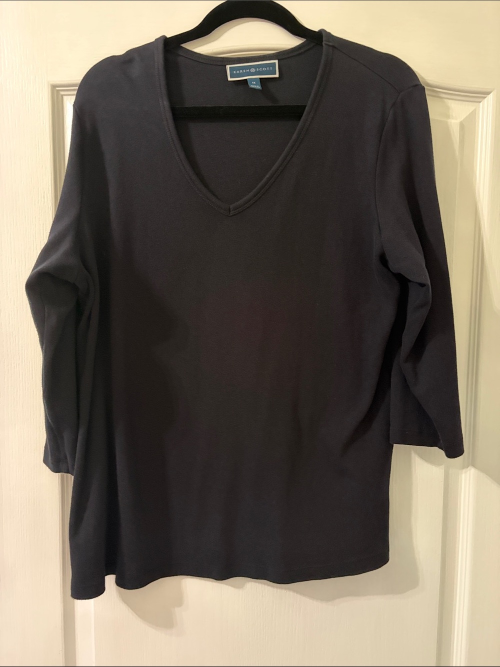 Karen Scott Black V-Neck Long Sleeve Top 1x